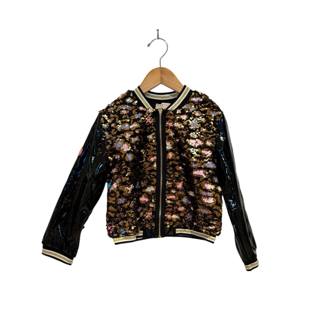 BABY SARA Black flip sequin bomber jacket - size 6